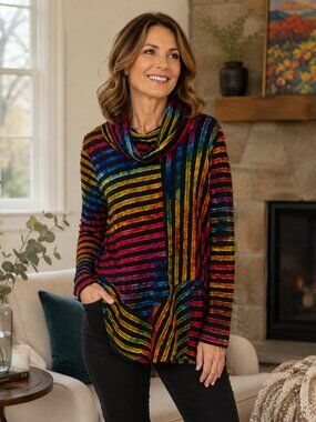 The Pyramid Collection Asymmetric Top Size L Funky Artsy Vibrant Rainbow Striped